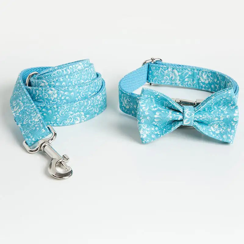 Personalized Dog Collar and Bow Set with Leash