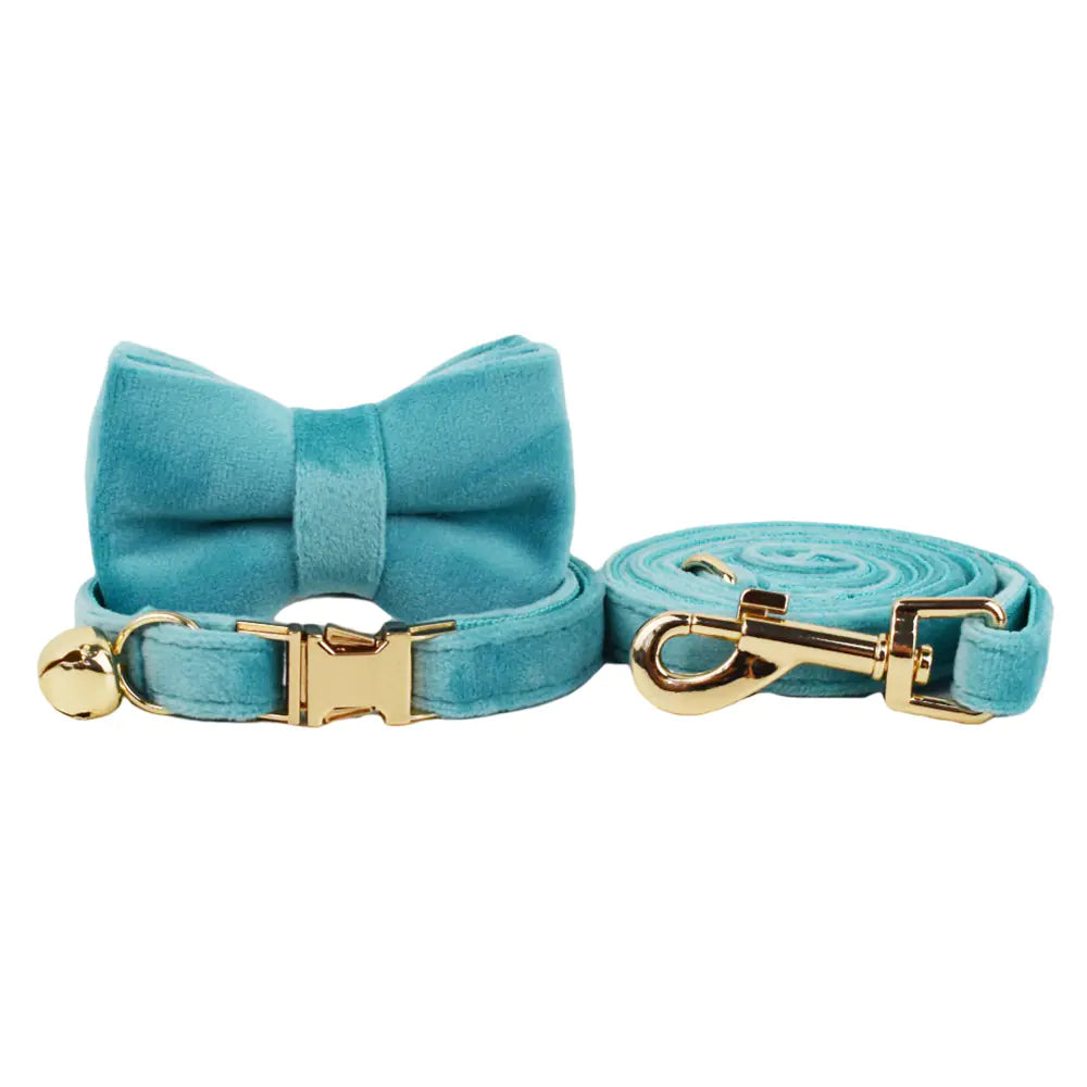 Turquoise Velvet Cat Collar with Bow and Bell
