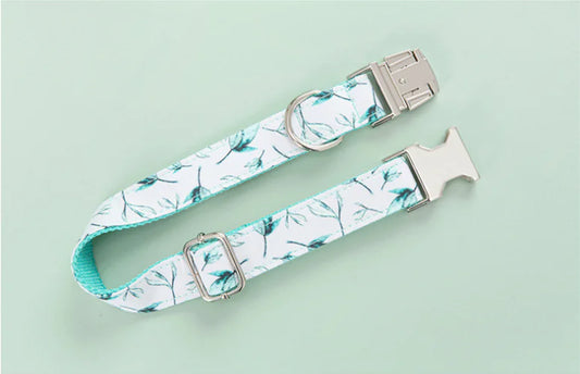 Dog and Cat Collar Set with Bowtie and Tropical Leaves