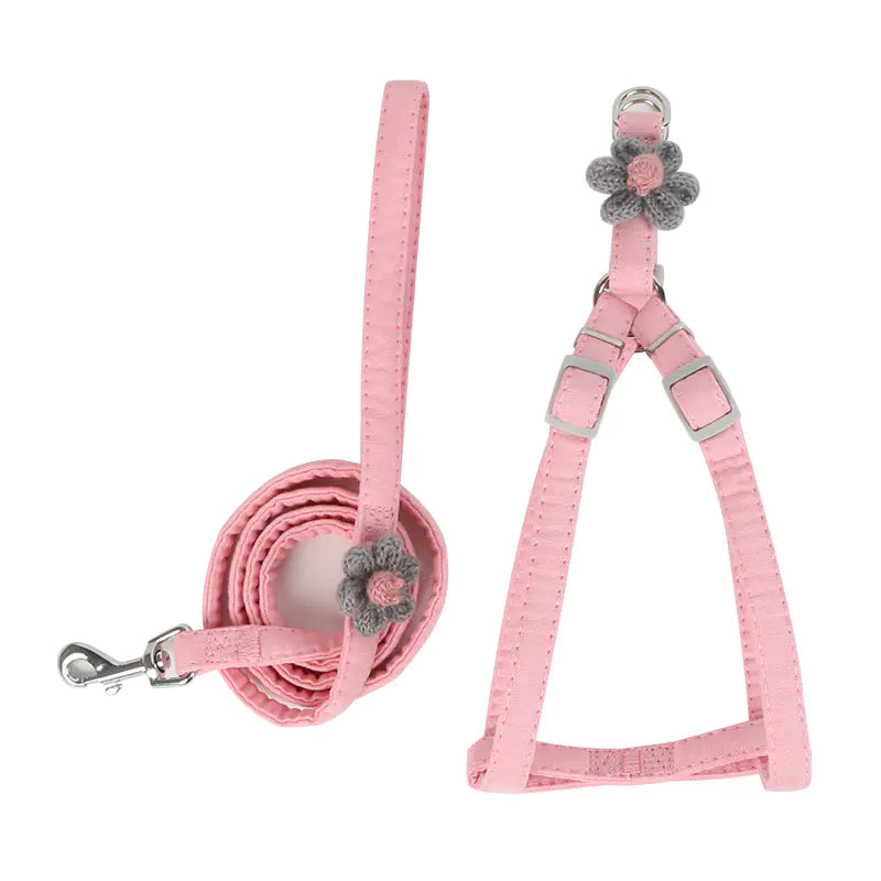 Dog Flower Traction Rope with Chest Harness