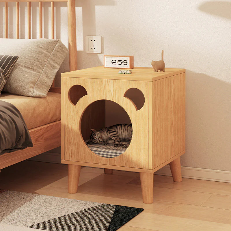 Wooden Cat Bedside Stand