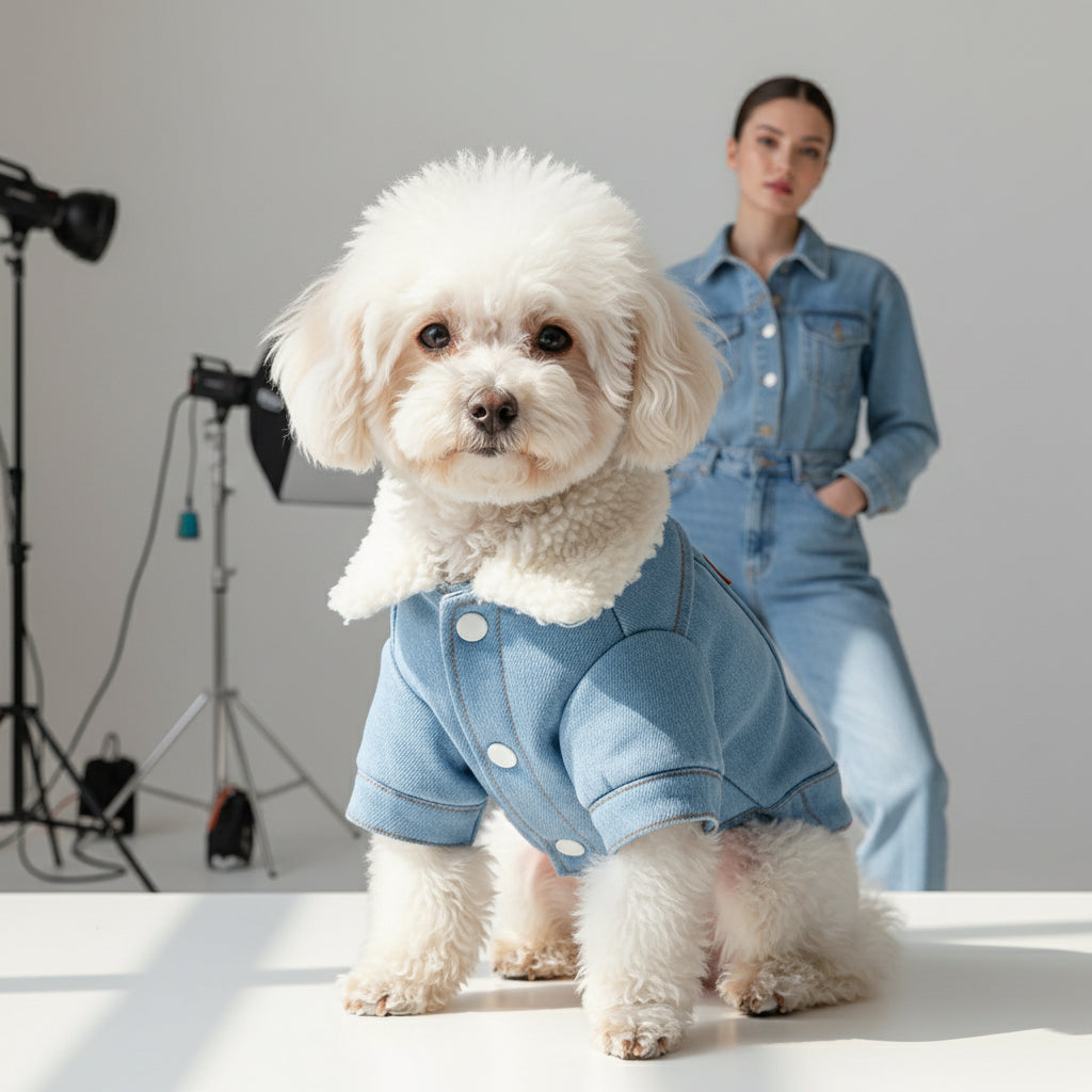 Thick Warm Dog Cotton Jacket, Denim Pet Clothes