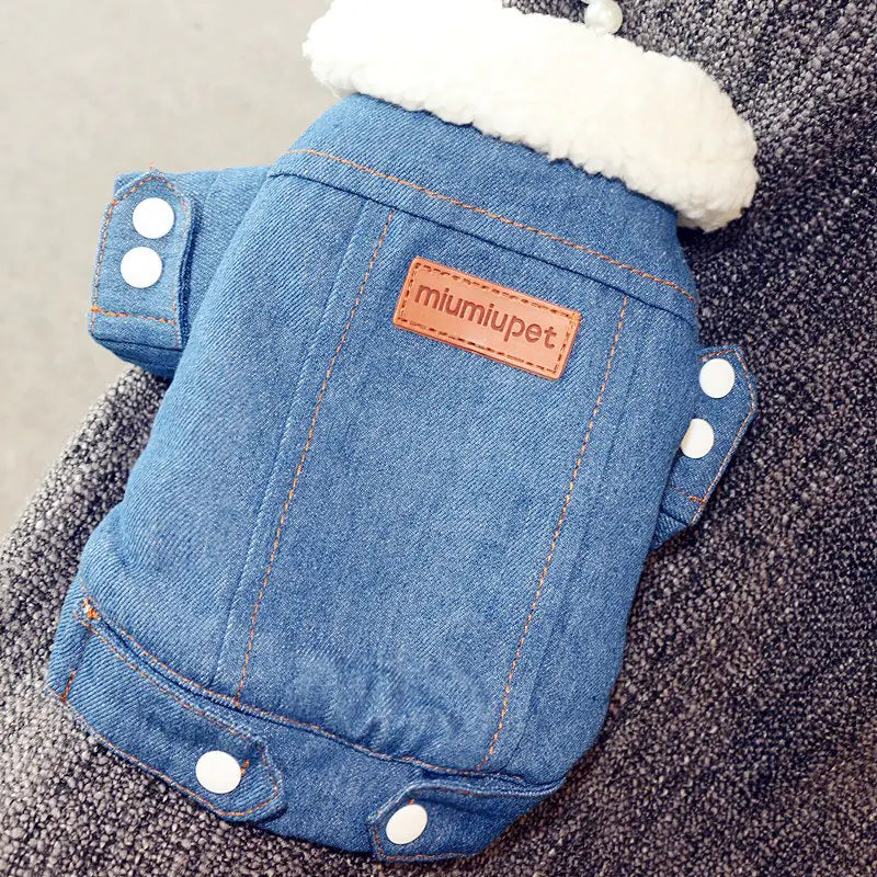Thick Warm Dog Cotton Jacket, Denim Pet Clothes