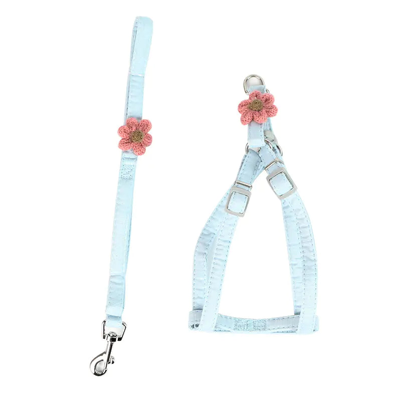 Dog Flower Traction Rope with Chest Harness